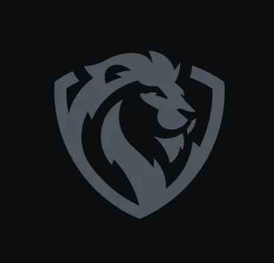 Stylized gray dragon head inside a shield emblem on a dark background, functioning as a logo.