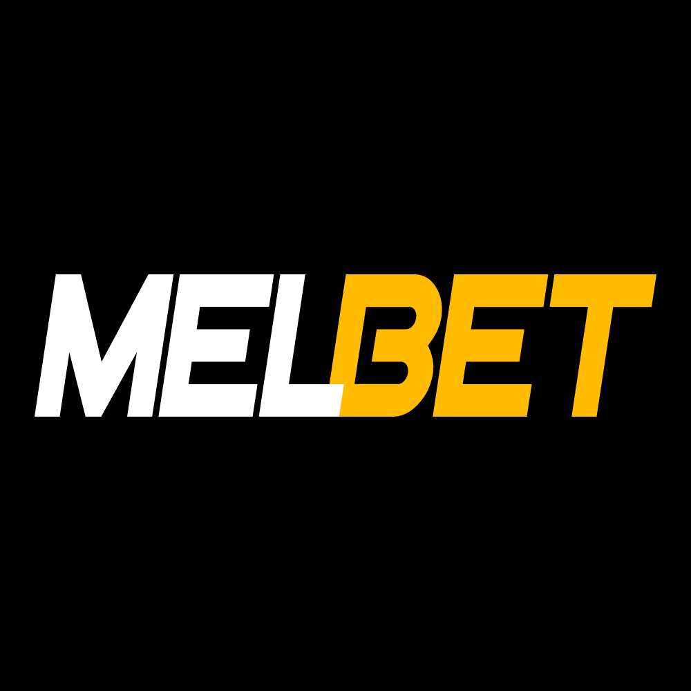 Melbet logo: white 'MEL' and orange 'BET' on a black background