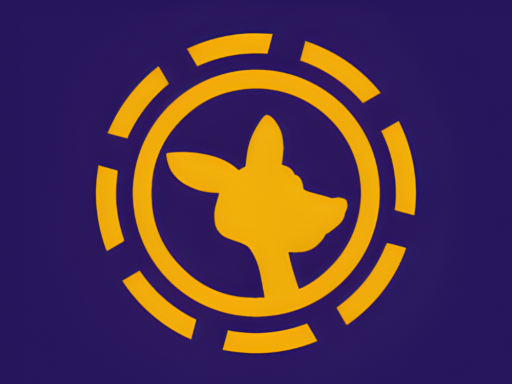 Gold dog head silhouette inside segmented circular rings on a purple background (logo)