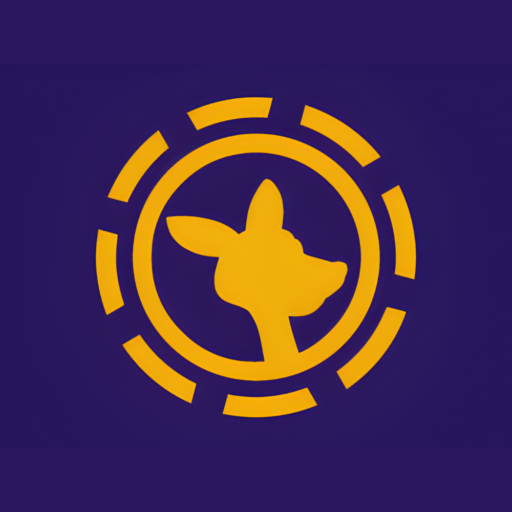 Gold dog head silhouette inside segmented circular rings on a purple background (logo)